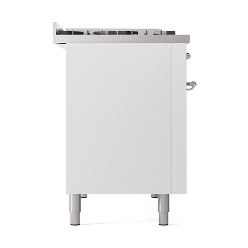 ILVE UN48FQNMPWHC Nostalgie II Noblesse 48 inch Dual Fuel Range (8 Sealed Burners + Griddle, Natural Gas, Solid Door, White, Chrome)