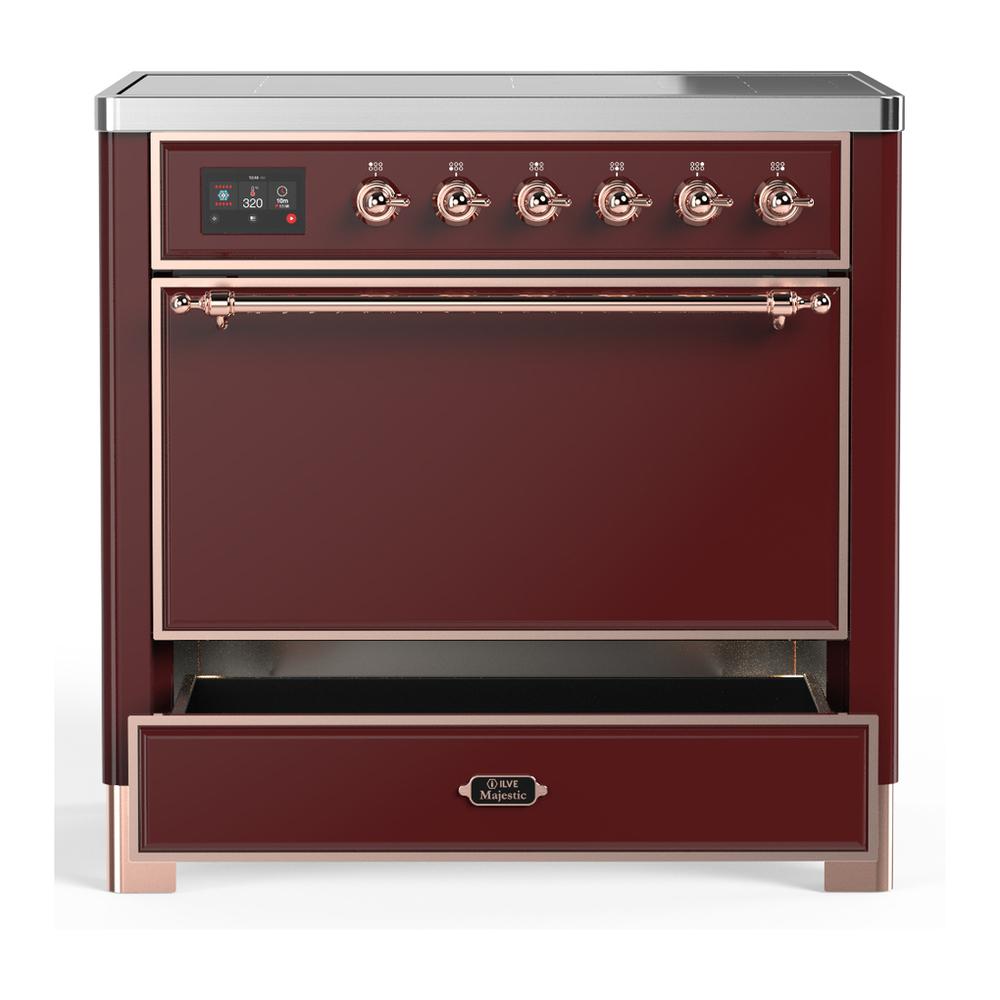 ILVE UMIB36QNR3BUP Majestic III 36 inch Induction Range with 6 Elements, 3.5 cu. ft. Total Oven Capacity (Solid Door, Burgundy, Copper)
