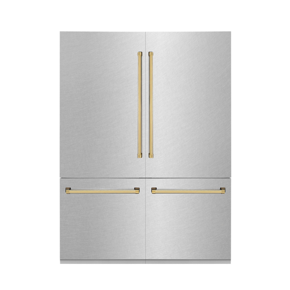 ZLINE 60" Autograph Edition 32.2 cu. ft. Built-in 4-Door French Door Refrigerator with Internal Water and Ice Dispenser in Fingerprint Resistant Stainless Steel with Polished Gold Accents (RBIVZ-SN-60-G)