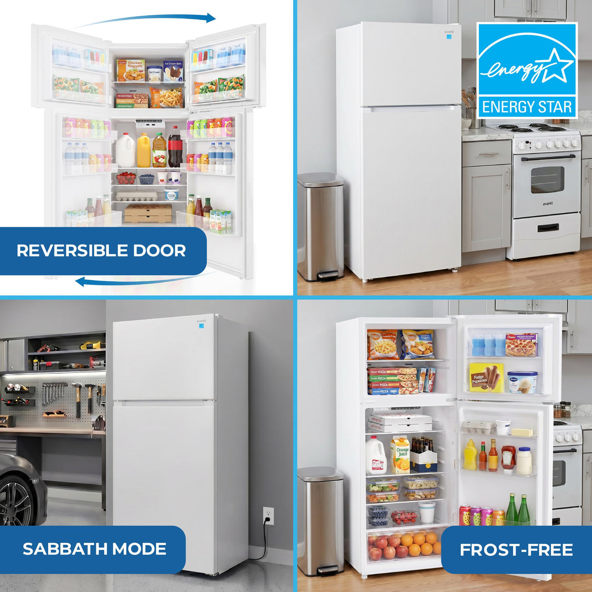 Avanti Frost-Free Apartment Size Garage-Ready Refrigerator, 14.6 cu. ft. Capacity, in White (AVFF146DLJ0W)