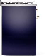 Nostalgie II 30 Inch Dual Fuel Natural Gas Freestanding Range in Blue with Brass Trim