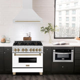36 in. ZLINE Autograph Edition DuraSnow Stainless Steel Range Hood with Stainless Steel Shell and Colored Handle (8654SNZ-36) [Color: Champagne Bronze]