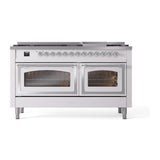 ILVE UN60FNMPWHC Nostalgie II Noblesse 60 inch Dual Fuel Range (9 Sealed Burners + Griddle, Natural Gas, Triple Glass Door, White, Chrome)