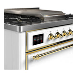 ILVE UM36FQNR3WHG Majestic III 36 inch Dual Fuel Range with 6 Black Brass Burners and Griddle, Dual Function Burner up to 25,000 BTU (Solid Door, White, Brass, Natural Gas)