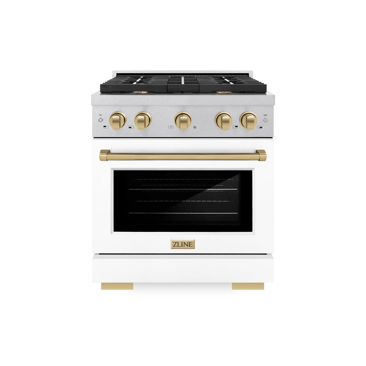 ZLINE Autograph Edition 30 in. 4.2 cu. ft. 4 Burner Gas Range with Convection Gas Oven in DuraSnow' Stainless Steel with White Matte Door and Champagne Bronze Accents (SGRSZ-WM-30-CB)
