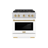 ZLINE Autograph Edition 30 in. 4.2 cu. ft. 4 Burner Gas Range with Convection Gas Oven in DuraSnow' Stainless Steel with White Matte Door and Champagne Bronze Accents (SGRSZ-WM-30-CB)
