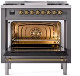 Nostalgie II 36 Inch Dual Fuel Liquid Propane Freestanding Range in Matte Graphite with Brass Trim