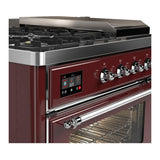 ILVE UM48FSNR3BUCLP Majestic III 48 inch Dual Fuel Range with 5 Black Brass Burners, Griddle and French Top, Dual Function Burner up to 25,000 BTU (Liquid Propane, Triple Glass Door, Burgundy, Chrome)