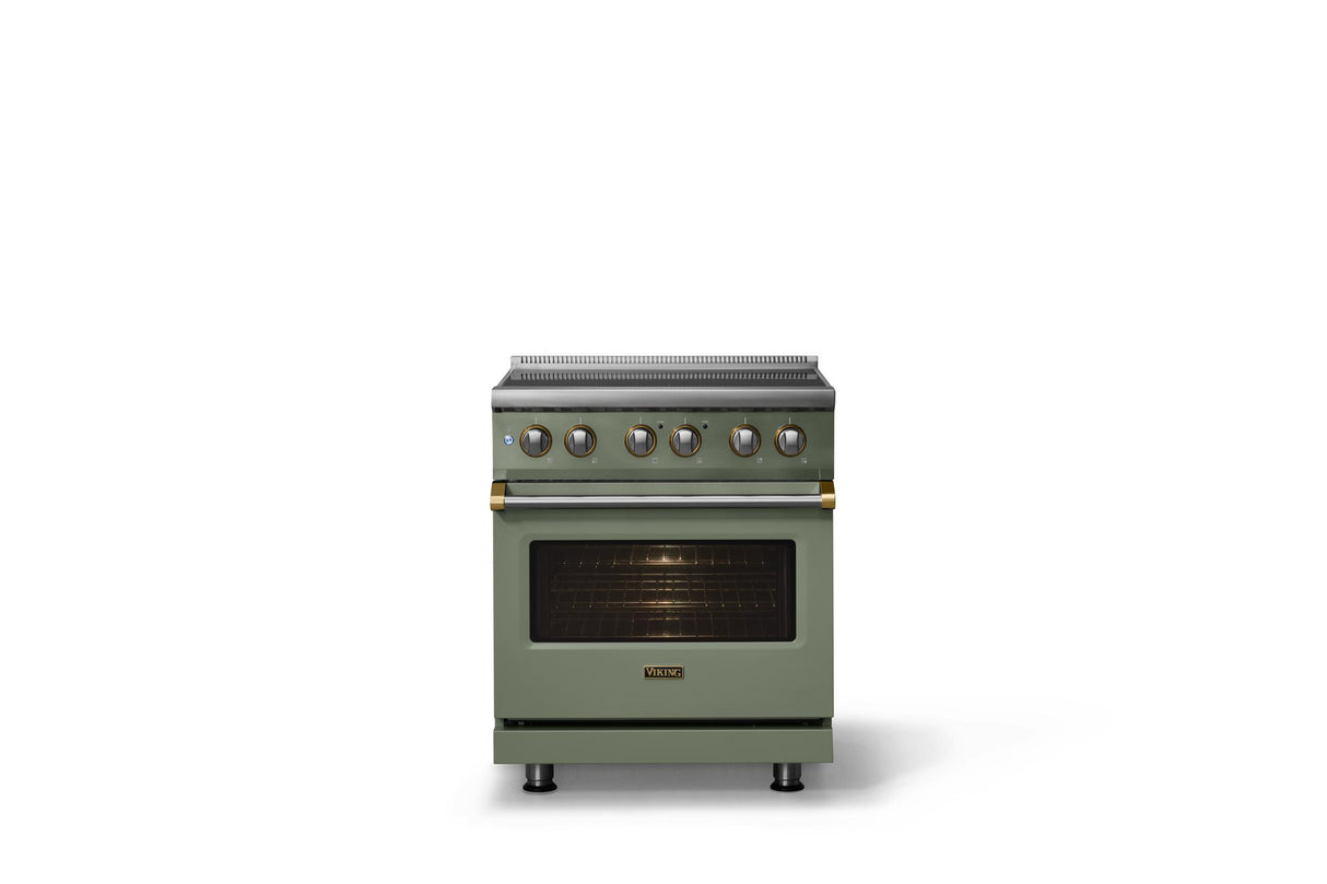 30"W. Induction Range (Finish: Eucalyptus, Trim: Brushed Brass)