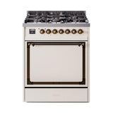 ILVE UN30QNMPAWBLP Nostalgie II Noblesse 30 inch Dual Fuel Range (Liquid Propane, Solid Door, Antique White, Burnished)
