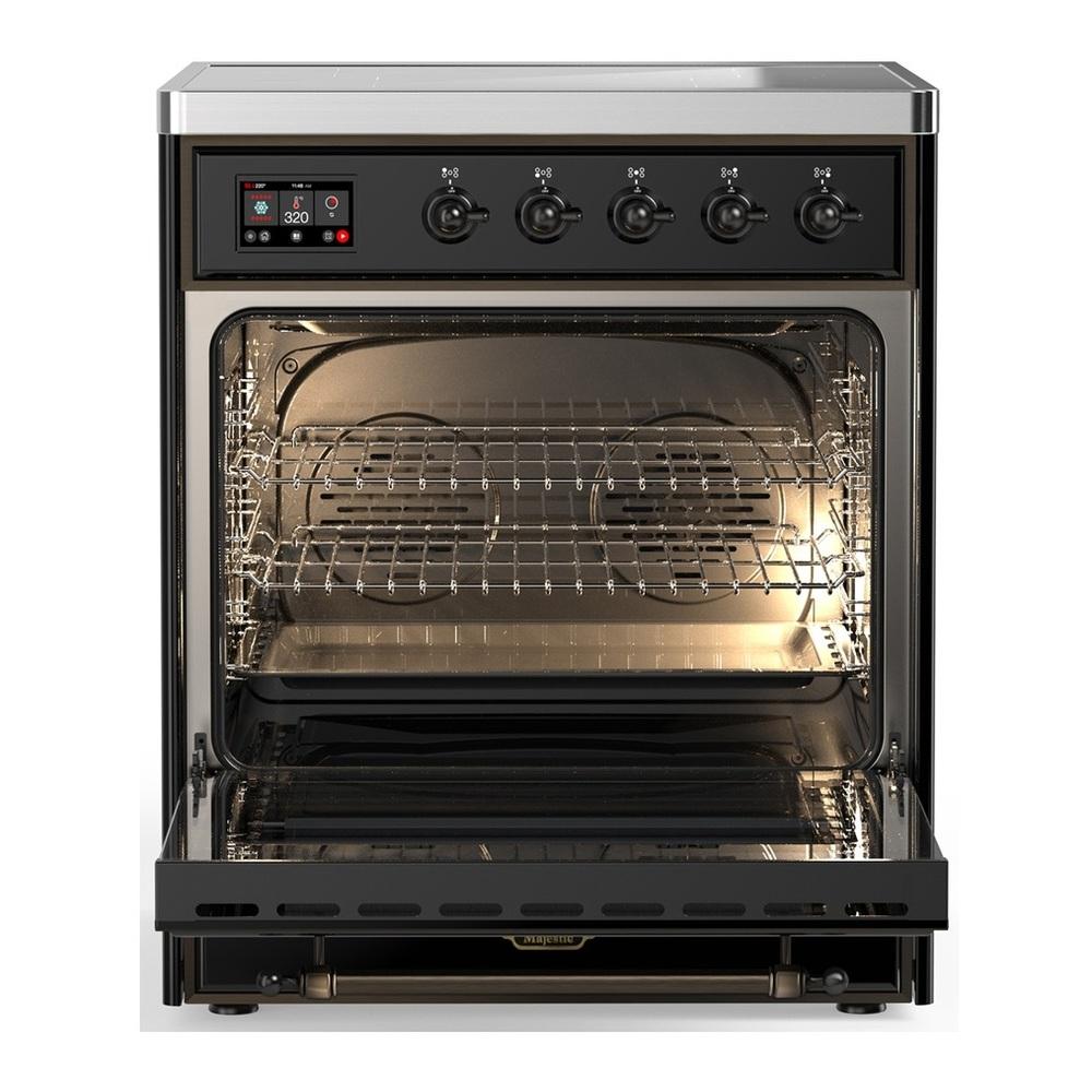 ILVE UMIB30QNR3BKB Majestic III 30 inch Induction Range with 4 Elements, 4 cu. ft. Oven Capacity (Solid Door, Glossy Black, Burnished)