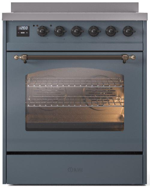 Nostalgie II 30 Inch Electric Freestanding Range in Blue Grey with Bronze Trim