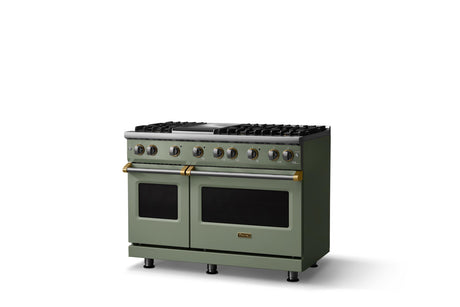 48"W. Sealed Burner Gas Range (Burner: 6g, Finish: Eucalyptus, Trim: Polished Chrome, Fuel: Propane)