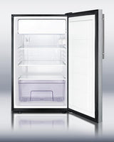 Commercially Listed ADA Compliant 20" Wide Freestanding Refrigerator-freezer With A Stainless Steel Door, Thin Handle and Black Cabinet