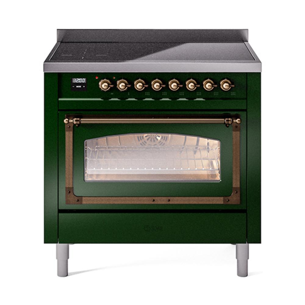 ILVE UNI366NMPEGB Nostalgie II Noblesse 36 inch Induction Range (Triple Glass Door, Emerald Green, Burnished)