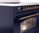Nostalgie II 36 Inch Electric Freestanding Range in Blue with Brass Trim