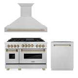 ZLINE 48" Autograph Edition Kitchen Package with DuraSnow Stainless Steel Gas Range, Range Hood and Dishwasher with Champagne Bronze Accents (3AKPR-RGSRHDWM48-CB)
