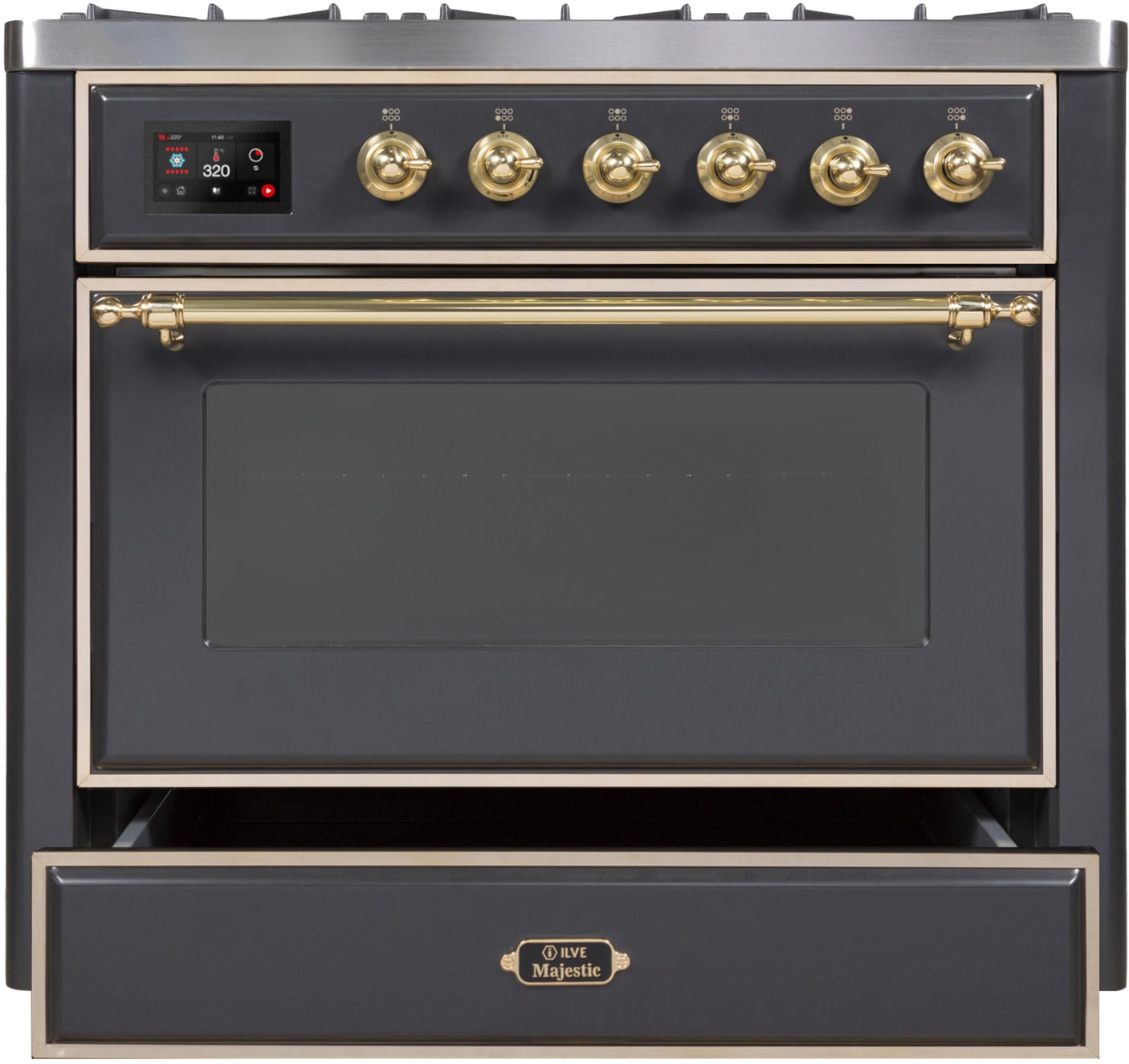 36" Majestic II Series Freestanding Dual Fuel Single Oven Range with 6 Sealed Burners, Triple Glass Cool Door, Convection Oven, TFT Oven Control Display and Child Lock in Matte Graphite