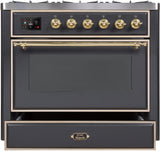 36" Majestic II Series Freestanding Dual Fuel Single Oven Range with 6 Sealed Burners, Triple Glass Cool Door, Convection Oven, TFT Oven Control Display and Child Lock in Matte Graphite