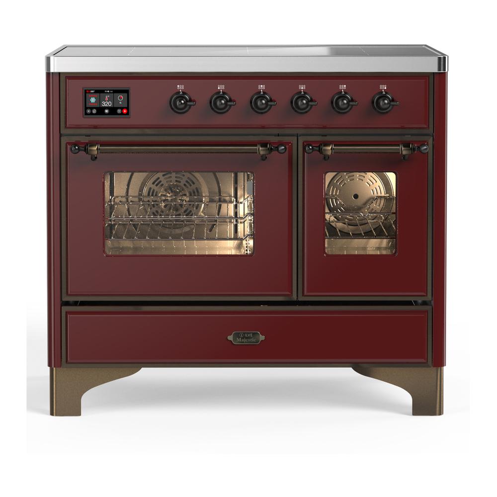 ILVE UMDIB40NR3BUB Majestic III 40 inch Induction Range with 6 Elements, 3.82 cu. ft. Total Oven Capacity (Triple Glass Door, Burgundy, Burnished)