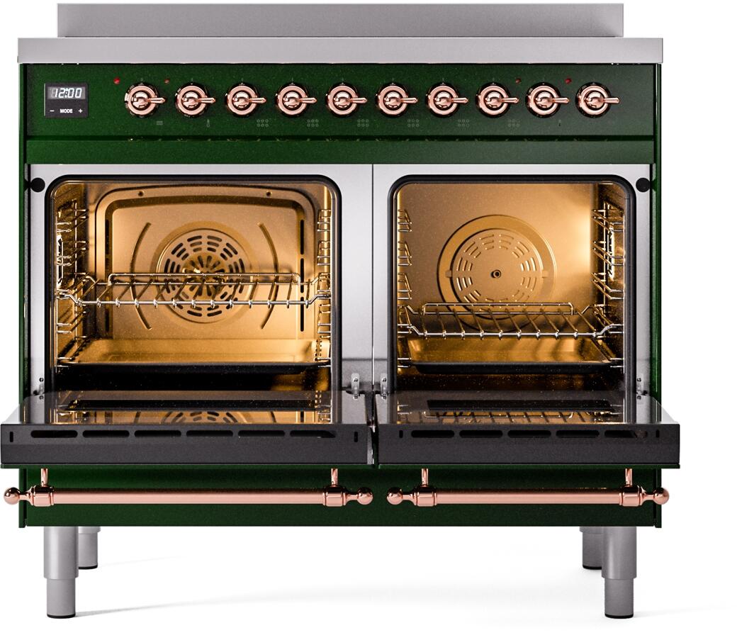 Nostalgie II 40 Inch Electric Freestanding Range in Emerald Green with Copper Trim