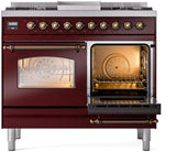 Nostalgie II 40 Inch Dual Fuel Natural Gas Freestanding Range in Burgundy with Bronze Trim