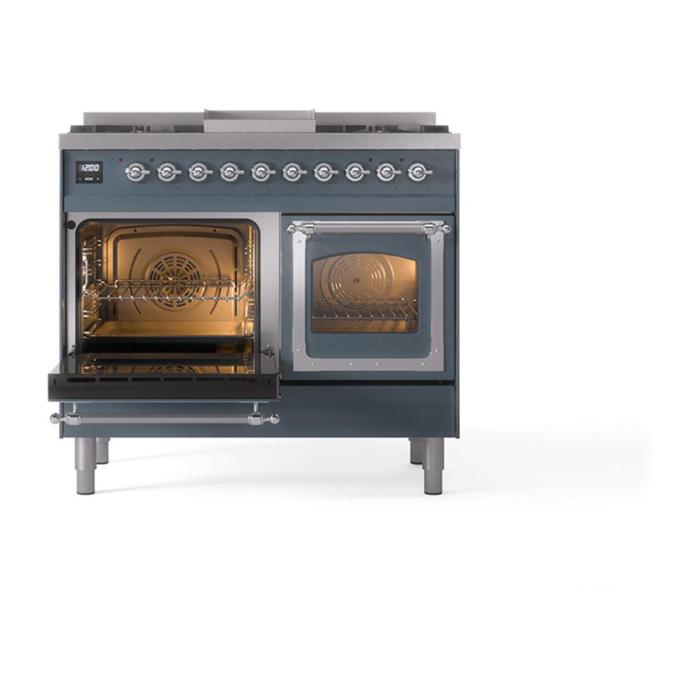 ILVE UND40FNMPBGCLP Nostalgie II Noblesse 40 inch Dual Fuel Range (Liquid Propane, Triple Glass Door, Blue Grey, Chrome)