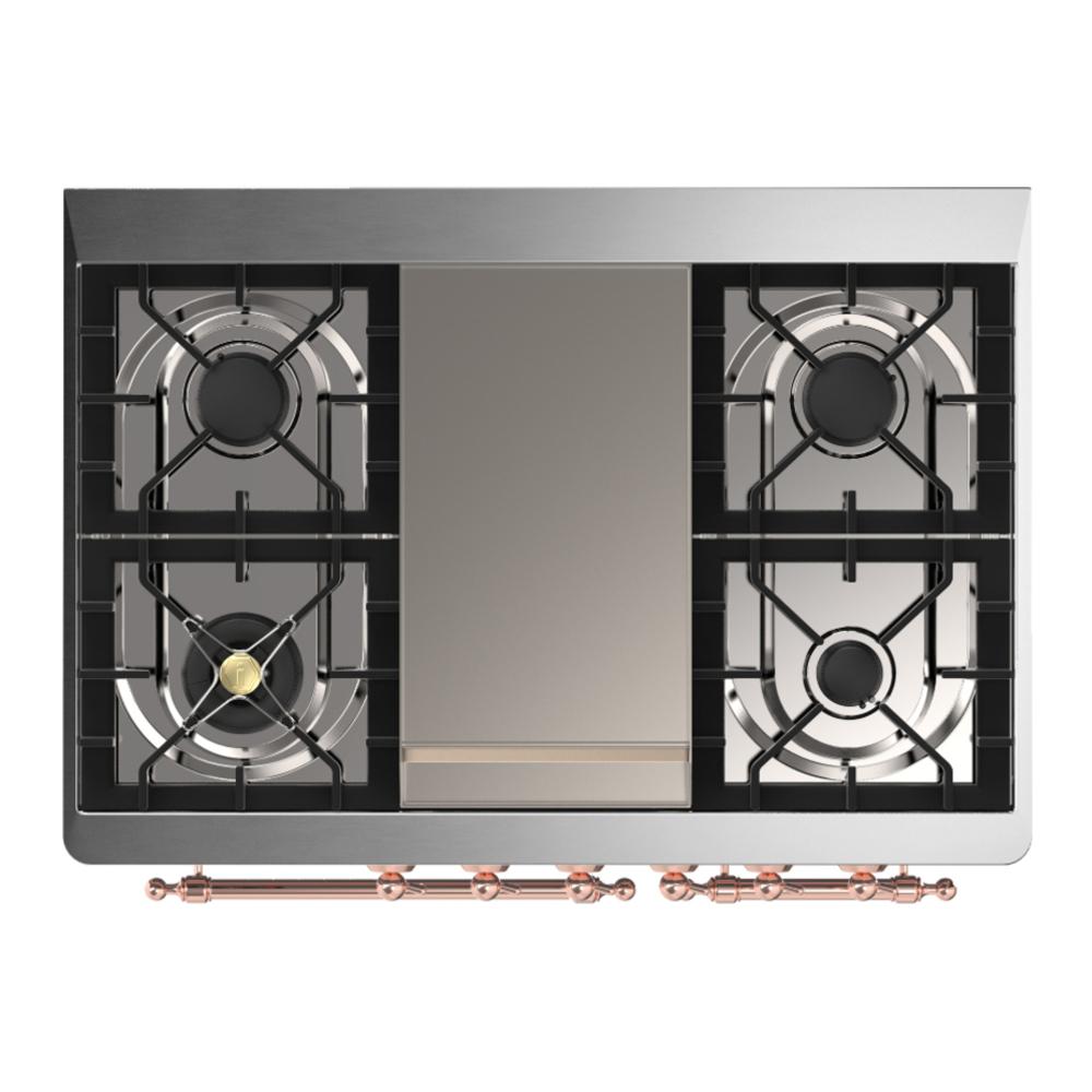 ILVE UMD40FNR3BGPLP Majestic III 40 inch Dual Fuel Range with 6 Burners and Griddle, Dual Function Burner up to 25,000 BTU (Liquid Propane, Triple Glass Door, Blue Grey, Copper)