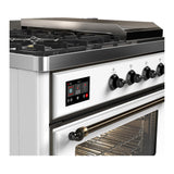 ILVE UM48FSNR3WHBLP Majestic III 48 inch Dual Fuel Range with 5 Black Brass Burners, Griddle and French Top, Dual Function Burner up to 25,000 BTU (Liquid Propane, Triple Glass Door, White, Burnished)
