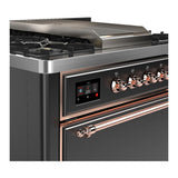 ILVE UM36FQNR3MGPLP Majestic III 36 inch Dual Fuel Range with 6 Black Brass Burners and Griddle, Dual Function Burner up to 25,000 BTU (Solid Door, Graphite Matte, Copper, Liquid Propane)
