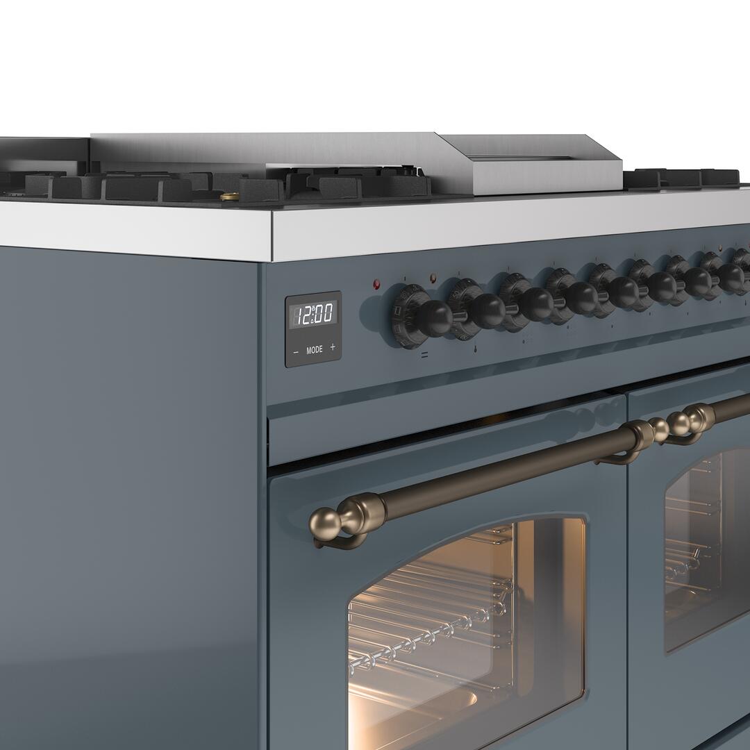 Nostalgie II 40 Inch Dual Fuel Natural Gas Freestanding Range in Blue Grey with Bronze Trim