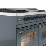 Nostalgie II 40 Inch Dual Fuel Natural Gas Freestanding Range in Blue Grey with Bronze Trim