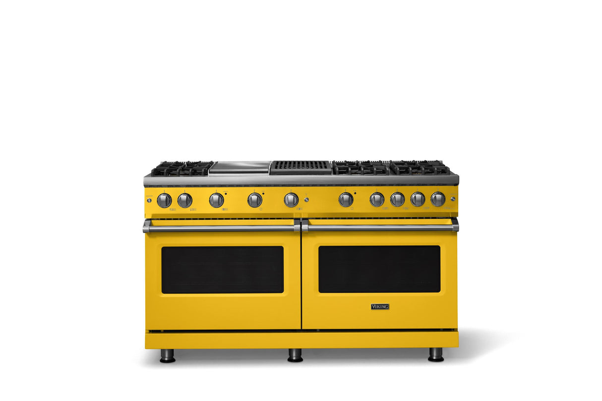 60"W. Sealed Burner Gas Range (Finish: Daffodil, Trim: Polished Chrome, Fuel: Propane)