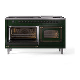 ILVE UN60FNMPEGBLP Nostalgie II Noblesse 60 inch Dual Fuel Range (9 Sealed Burners + Griddle, Liquid Propane, Triple Glass Door, Emerald Green, Burnished)