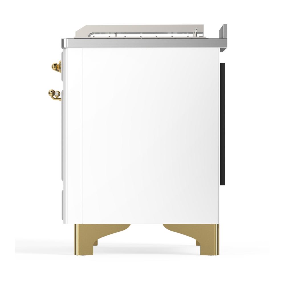 ILVE UM48FSNR3WHGLP Majestic III 48 inch Dual Fuel Range with 5 Black Brass Burners, Griddle and French Top, Dual Function Burner up to 25,000 BTU (Liquid Propane, Triple Glass Door, White, Brass)