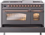 Nostalgie II 48 Inch Dual Fuel Natural Gas Freestanding Range in Matte Graphite with Copper Trim