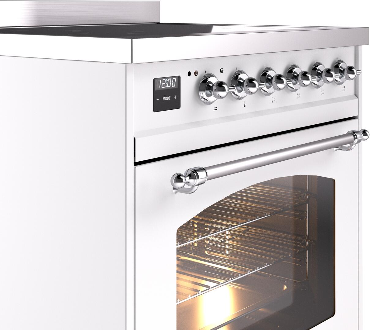Nostalgie II 30 Inch Electric Freestanding Range in White with Chrome Trim