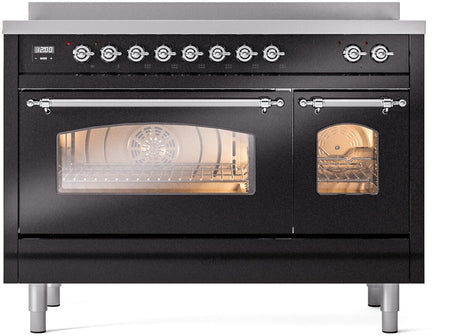Nostalgie II 48 Inch Electric Freestanding Range in Glossy Black with Chrome Trim