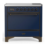 ILVE UMIB36QNR3MBB Majestic III 36 inch Induction Range with 6 Elements, 3.5 cu. ft. Total Oven Capacity (Solid Door, Midnight Blue, Burnished)