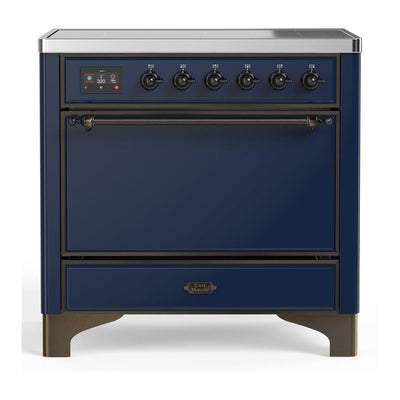 ILVE UMIB36QNR3MBB Majestic III 36 inch Induction Range with 6 Elements, 3.5 cu. ft. Total Oven Capacity (Solid Door, Midnight Blue, Burnished)