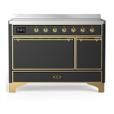 ILVE UMIB48QNR3MGG Majestic III 48 inch Induction Range with 6 Elements, 5.02 cu. ft. Total Oven Capacity (Solid Door, Graphite Matte, Brass)