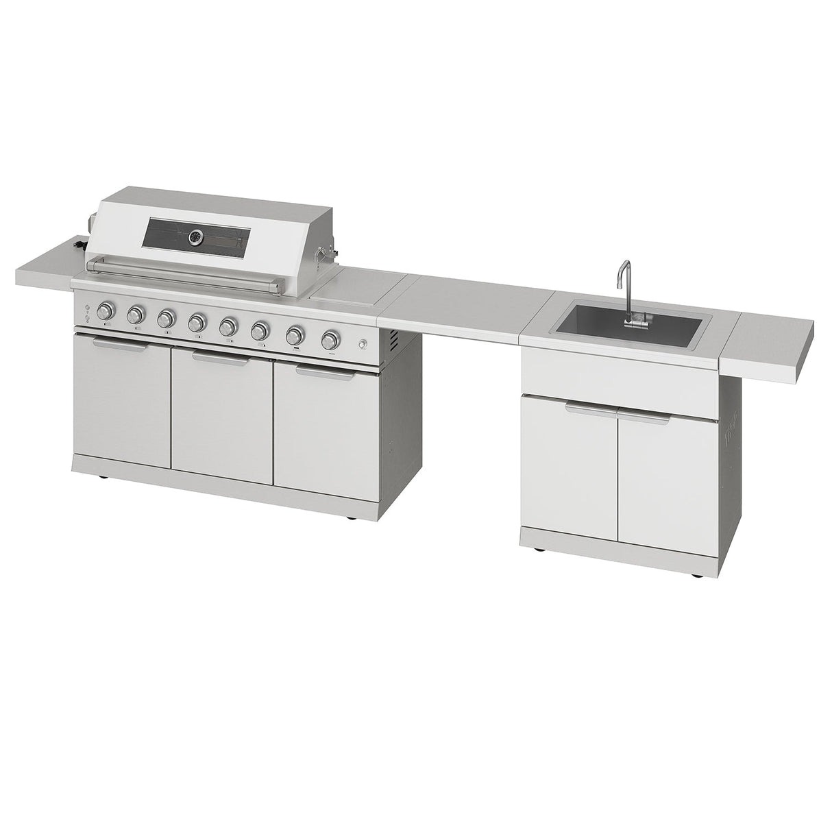 10 Ft. Outdoor Kitchen Island With Gas Grill & Side Burner, Sink & Drawer 77,000 BTU - Stainless Steel