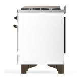 ILVE UM60FSQNR3WHB Majestic III 60 inch Dual Fuel Range with 7 Burners, Griddle and French Top, Dual Function Burner with up to 25,000 BTU (Natural Gas, Solid Door, White, Burnished)