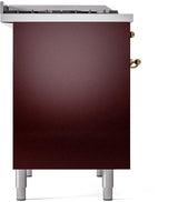 Nostalgie II 40 Inch Dual Fuel Natural Gas Freestanding Range in Burgundy with Brass Trim