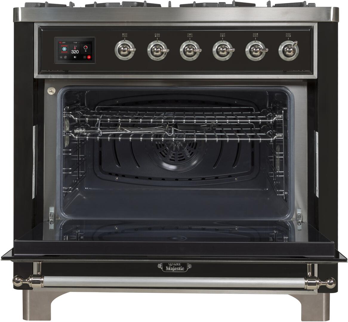 Majestic II 36 Inch Dual Fuel Natural Gas Freestanding Range in Matte Graphite with Chrome Trim