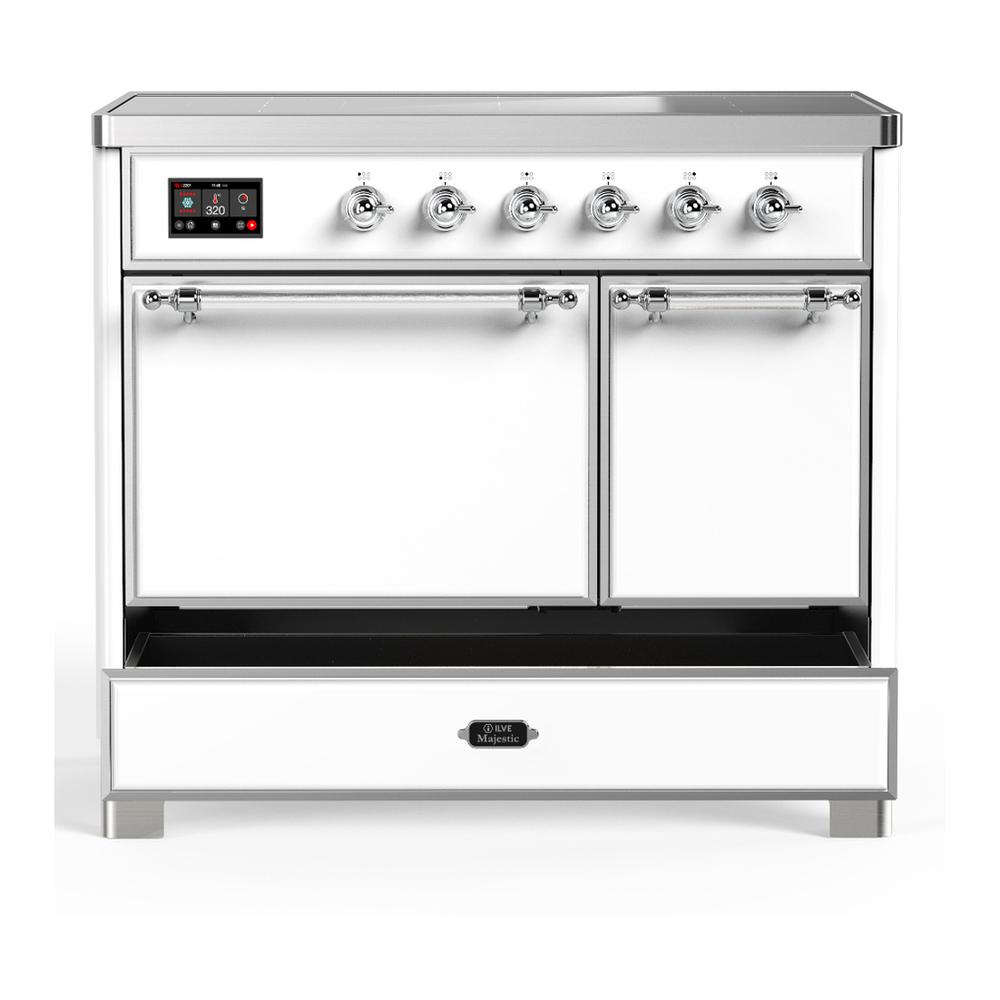ILVE UMDIB40QNR3WHC Majestic III 40 inch Induction Range with 6 Elements, 3.82 cu. ft. Total Oven Capacity (Solid Door, White, Chrome)