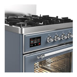 ILVE UM30NR3BGCLP Majestic III 30 inch Dual Fuel Range with 5 Black Brass Burners, Dual Function Burner up to 25,000 BTU (Liquid Propane, Triple Glass Door, Blue Grey, Chrome)