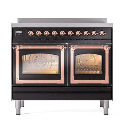 ILVE UNDI406NMPBKP Nostalgie II Noblesse 40 inch Induction Range (Triple Glass Door, Glossy Black, Copper)