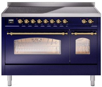 Nostalgie II 48 Inch Electric Freestanding Range in Blue with Brass Trim