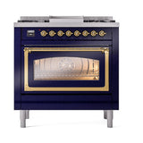 ILVE UN36FNMPMBGLP Nostalgie II Noblesse 36 inch Dual Fuel Range (Liquid Propane, Triple Glass Door, Midnight Blue, Brass)